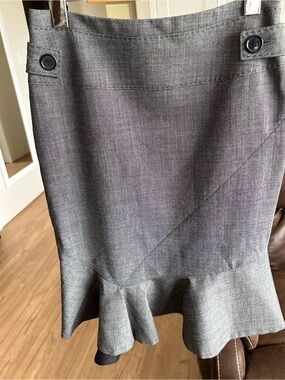 le chateau Gray A-Line Skirt with Flared Hem and Button Tabs